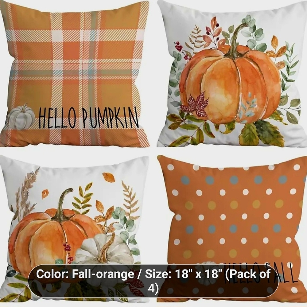 Set of 4 Fall Pumpkin Throw Pillows Covers - Picture 3 of 4